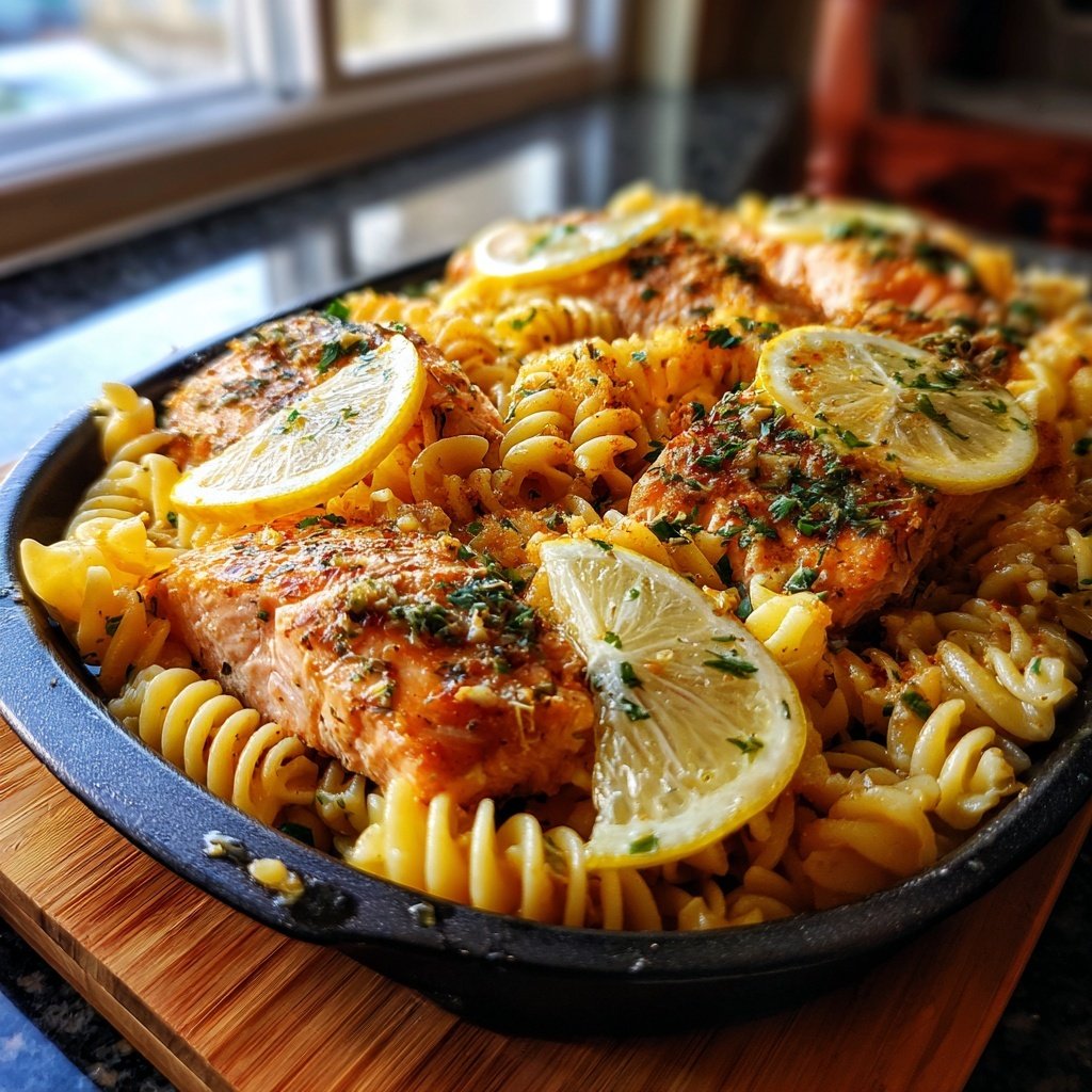 Baked Lemon Miso Salmon Pasta