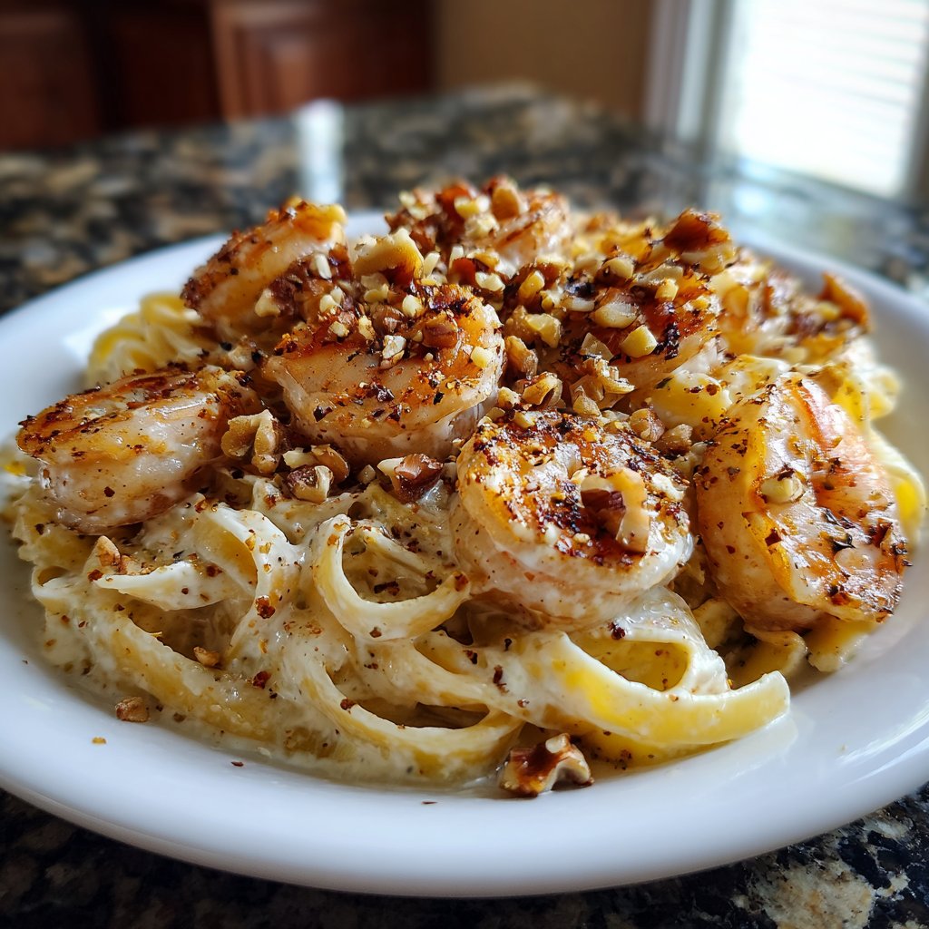Honey Walnut Shrimp Fettuccine