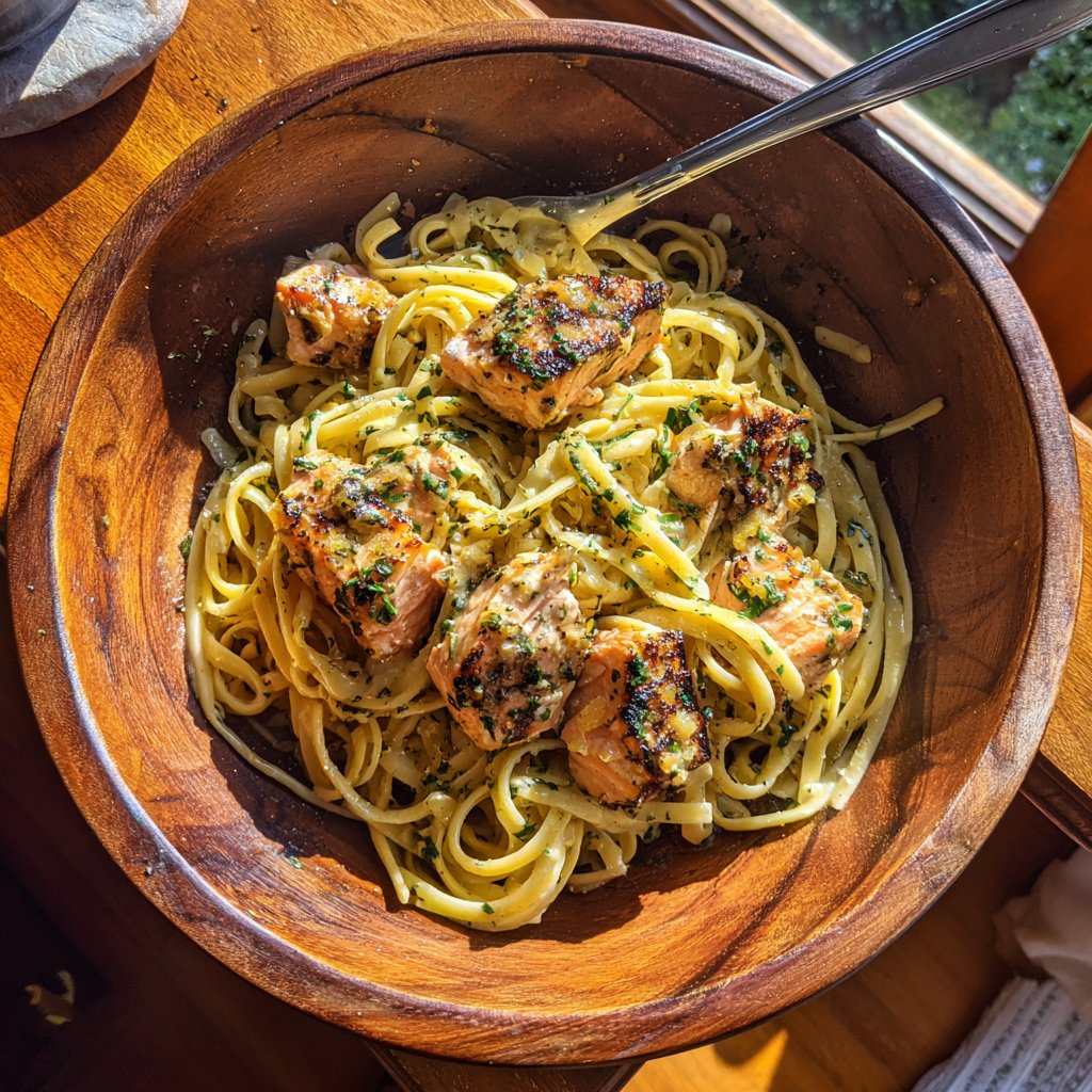 Lemon Garlic Linguine with Salmon
